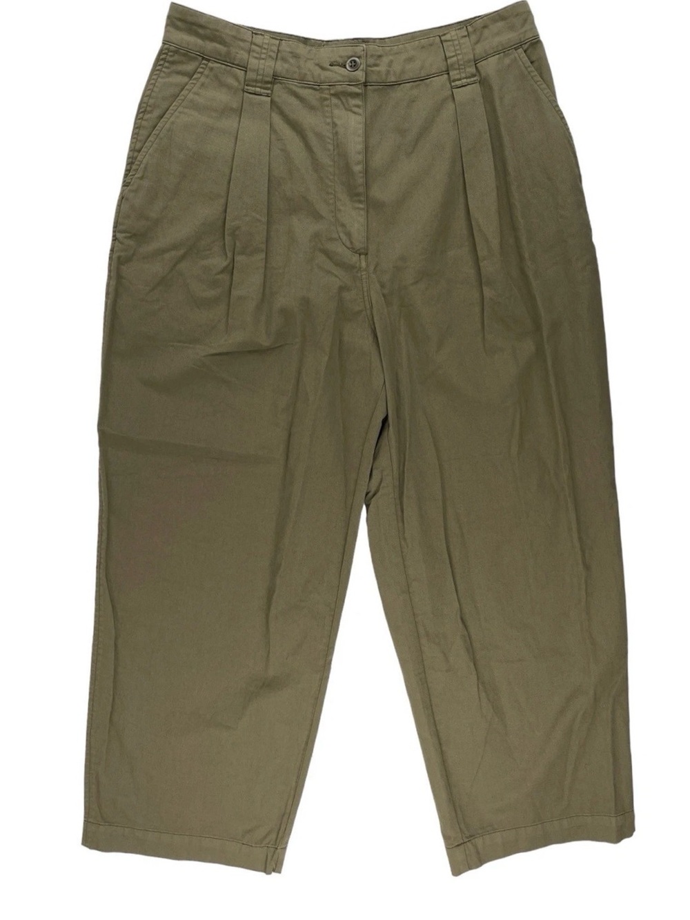 High-Waist Olive Green Pleated Womens Trousers